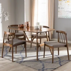 5pc Wyatt Midcentury Modern Walnut Wood Dining Set Beige/Brown - Baxton Studio -Furniture Specialty Store GUEST 0485dc86 a81e 46d6 9051 d7740eb7f591