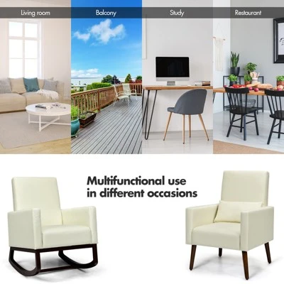 Tangkula 2-in-1 Upholstered Rocking Chair With Wood Leg & Pillow Relax Sofa Chair Light Grey/Beige/Dark Gray 6 Tangkula 2-in-1 Upholstered Rocking Chair With Wood Leg & Pillow Relax Sofa Chair Light Grey/Beige/Dark Gray - Image 4
