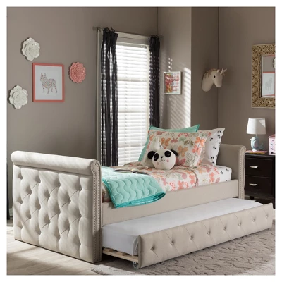 Twin Swanson Modern And Contemporary Fabric Tufted Daybed With Roll-Out Trundle Guest Bed - Baxton Studio 10 Twin Swanson Modern And Contemporary Fabric Tufted Daybed With Roll-Out Trundle Guest Bed - Baxton Studio - Image 8