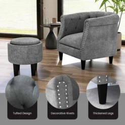 Costway Modern Accent Chair With Ottoman Armchair Barrel Sofa Chair With Footrest Grey -Furniture Specialty Store GUEST 0d79f529 497d 4298 be2e a5393d56a140