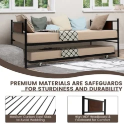 Costway Twin 2-In-1 Daybed Frame With Trundle Bed Set Steel Platform Sofa Bed Black -Furniture Specialty Store GUEST 13325170 02a3 4fd8 ad45 9d81deb660c0