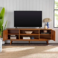 Solid Wood Mid-Century Modern TV Stand For TVs Up To 80" - Saracina Home -Furniture Specialty Store GUEST 13d172c2 7522 436c b47e 043357d4492b