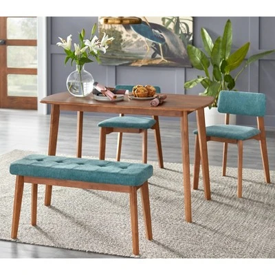 4pc Nettie Mid-Century Modern Dining Set With Bench Walnut/Teal - Buylateral 3 4pc Nettie Mid-Century Modern Dining Set With Bench Walnut/Teal - Buylateral