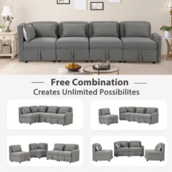 122.8" Minimalist Convertible Modular Sofa, Upholstered Sectional Sofa Couch With 5 Pillows-ModernLuxe -Furniture Specialty Store GUEST 237762c0 3f79 4047 ab5a 727a719c3b7a