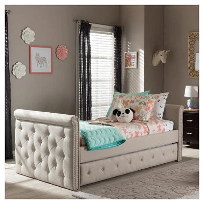 Twin Swanson Modern And Contemporary Fabric Tufted Daybed With Roll-Out Trundle Guest Bed - Baxton Studio 9 Twin Swanson Modern And Contemporary Fabric Tufted Daybed With Roll-Out Trundle Guest Bed - Baxton Studio - Image 7