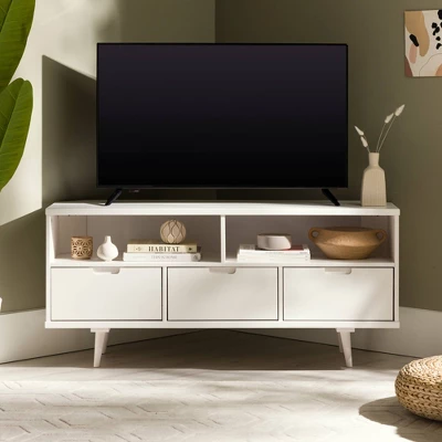Cara Mid-Century Modern 3 Drawer Corner TV Stand For TVs Up To 58" - Saracina Home 22 Cara Mid-Century Modern 3 Drawer Corner TV Stand For TVs Up To 58" - Saracina Home - Image 20