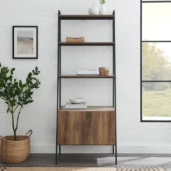 72" Open Shelf And Closed Storage Cabinet Ladder Bookcase - Saracina Home -Furniture Specialty Store GUEST 63ba128c 347b 49bc b7d3 5a205f7232df