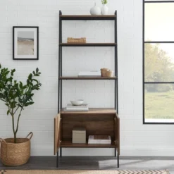 72" Open Shelf And Closed Storage Cabinet Ladder Bookcase - Saracina Home -Furniture Specialty Store GUEST 6884917e 6feb 464d 9a56 e3dd05df4cc1