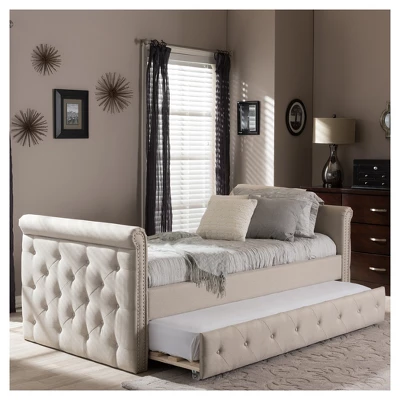 Twin Swanson Modern And Contemporary Fabric Tufted Daybed With Roll-Out Trundle Guest Bed - Baxton Studio 12 Twin Swanson Modern And Contemporary Fabric Tufted Daybed With Roll-Out Trundle Guest Bed - Baxton Studio - Image 10