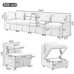 122.8" Minimalist Convertible Modular Sofa, Upholstered Sectional Sofa Couch With 5 Pillows-ModernLuxe -Furniture Specialty Store GUEST 793e584d 807e 4842 8190 13b2a3034754