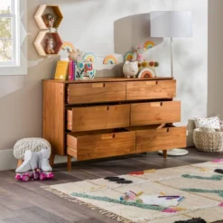 Mid-Century Modern Groove Wood 6 Drawer Dresser - Saracina Home -Furniture Specialty Store GUEST 7faaf4e0 3bb4 4268 99ad 0f6342d872ce