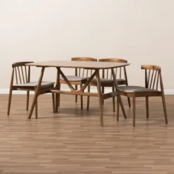 5pc Wyatt Midcentury Modern Walnut Wood Dining Set Beige/Brown - Baxton Studio -Furniture Specialty Store GUEST 8a16d0ec 2bab 4fac ae52 2314bae203f1