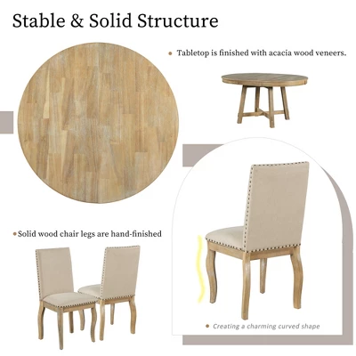 5 PCS Round Wood Extendable Dining Table Set With 4 Upholstered Dining Chairs-ModernLuxe 8 5 PCS Round Wood Extendable Dining Table Set With 4 Upholstered Dining Chairs-ModernLuxe - Image 6