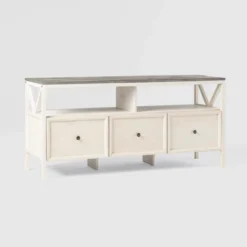 Farmhouse 3 Drawer Wood TV Stand For TVs Up To 65" - Saracina Home -Furniture Specialty Store GUEST 9c05f01d 83d8 411e ae5d 3185861747c7