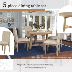 5 PCS Round Wood Extendable Dining Table Set With 4 Upholstered Dining Chairs-ModernLuxe 17 5 PCS Round Wood Extendable Dining Table Set With 4 Upholstered Dining Chairs-ModernLuxe -Furniture Specialty Store GUEST a5510eb2 6547 4904 a54c 8bf06fd8ab57