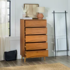 Mid-Century Modern Contoured 5 Drawer Chest Of Drawers - Saracina Home 24 Mid-Century Modern Contoured 5 Drawer Chest Of Drawers - Saracina Home -Furniture Specialty Store GUEST ac3142e8 8860 4ea9 a029 c515f6848ecc