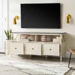 Farmhouse 3 Drawer Wood TV Stand For TVs Up To 65" - Saracina Home -Furniture Specialty Store GUEST acf328b1 4981 4fb4 9c99 669678336b76