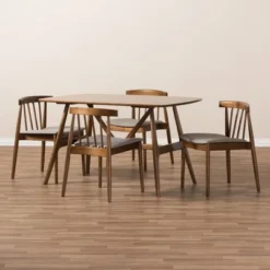 5pc Wyatt Midcentury Modern Walnut Wood Dining Set Beige/Brown - Baxton Studio -Furniture Specialty Store GUEST adf01d72 7b21 4e6e b9f0 ad931c174fe4