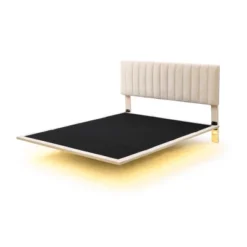 Queen Size Upholstered Floating Velvet Platform Bed With Sensor Light And Headboard-ModernLuxe -Furniture Specialty Store GUEST b1603638 a6f1 4081 9bc8 2febf421e450
