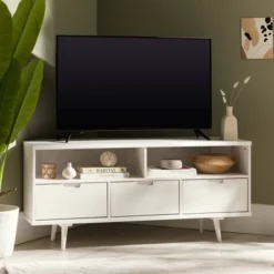 Cara Mid-Century Modern 3 Drawer Corner TV Stand For TVs Up To 58" - Saracina Home 24 Cara Mid-Century Modern 3 Drawer Corner TV Stand For TVs Up To 58" - Saracina Home -Furniture Specialty Store GUEST b1ff3a9a 60ef 41ec 9a6f f1ca309dd560