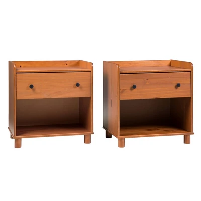 Set Of 2 Katie Transitional Tray Top 1 Drawer Solid Wood Nightstands Caramel - Saracina Home 4 Set Of 2 Katie Transitional Tray Top 1 Drawer Solid Wood Nightstands Caramel - Saracina Home - Image 2