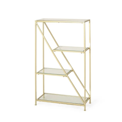Kokesh Modern Glam Tempered Glass 3 Shelf Asymmetrical Bookcase Gold - Christopher Knight Home 3 Kokesh Modern Glam Tempered Glass 3 Shelf Asymmetrical Bookcase Gold - Christopher Knight Home