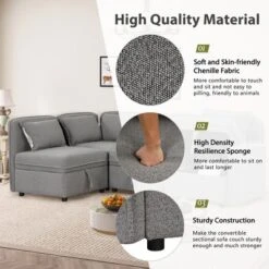 122.8" Minimalist Convertible Modular Sofa, Upholstered Sectional Sofa Couch With 5 Pillows-ModernLuxe -Furniture Specialty Store GUEST b708a31d 70a5 40da 9681 548a896ef1af