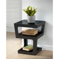 Clara Modern End Table With 3 Tieglass Shelves Black - Baxton Studio -Furniture Specialty Store GUEST c4bf1ebc ed46 455a 84c1 69ad1ed6b5c5