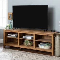 Transitional 6 Cubby Wood Open Storage Wood TV Stand For TVs Up To 80"- Saracina Home -Furniture Specialty Store GUEST ce83f227 95ad 48d0 9fb8 48e192d8fef5
