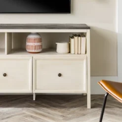 Farmhouse 3 Drawer Wood TV Stand For TVs Up To 65" - Saracina Home -Furniture Specialty Store GUEST db616c55 957b 4465 80b7 0cddcd1d7792