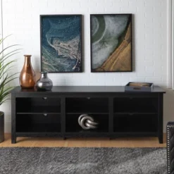 Transitional 6 Cubby Wood Open Storage Wood TV Stand For TVs Up To 80"- Saracina Home -Furniture Specialty Store GUEST e1ec3d43 1637 41d5 b7e8 b83712cd51fe