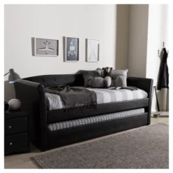 Twin Camino Modern And Contemporary Faux Leather Upholstered Daybed With Guest Trundle Bed - Baxton Studio -Furniture Specialty Store GUEST eae772a6 ece0 47e0 ba27 42d46d1808ea