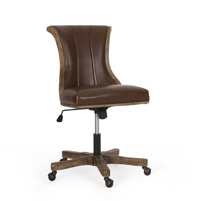 Coulee Contemporary Upholstered Roll Back Swivel Office Chair Dark Brown/Natural - Christopher Knight Home 4 Coulee Contemporary Upholstered Roll Back Swivel Office Chair Dark Brown/Natural - Christopher Knight Home - Image 2