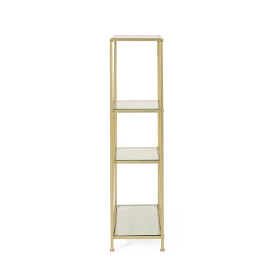 Kokesh Modern Glam Tempered Glass 3 Shelf Asymmetrical Bookcase Gold - Christopher Knight Home 4 Kokesh Modern Glam Tempered Glass 3 Shelf Asymmetrical Bookcase Gold - Christopher Knight Home - Image 2