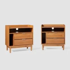 2pk Mid-Century Modern Solid Wood 2 Drawer Storage Nightstands - Saracina Home 26 2pk Mid-Century Modern Solid Wood 2 Drawer Storage Nightstands - Saracina Home -Furniture Specialty Store GUEST f532e41d ed41 4d3a b78d 89ad584048a2
