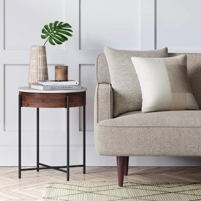 Birkdale Round Marble/Wood End Table White - Threshold™ 3 Birkdale Round Marble/Wood End Table White - Threshold™