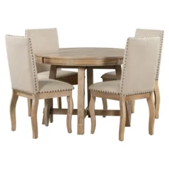 5 PCS Round Wood Extendable Dining Table Set With 4 Upholstered Dining Chairs-ModernLuxe 22 5 PCS Round Wood Extendable Dining Table Set With 4 Upholstered Dining Chairs-ModernLuxe -Furniture Specialty Store GUEST fbbff2cd 1c63 4fc1 baba 030f081038fe