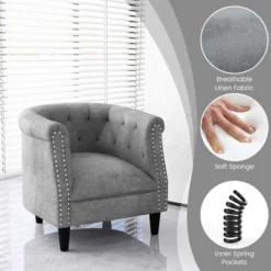 Costway Modern Accent Chair With Ottoman Armchair Barrel Sofa Chair With Footrest Grey -Furniture Specialty Store GUEST fe363bf6 0f13 4b84 809e 32e0eedb3386